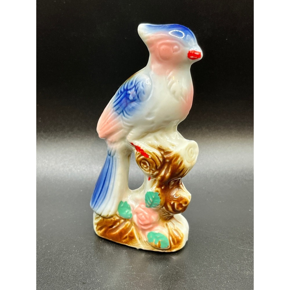 Vintage Bird Figurine Japan‎ Ceramic Bird on Branch Colorful Decor 3.75"